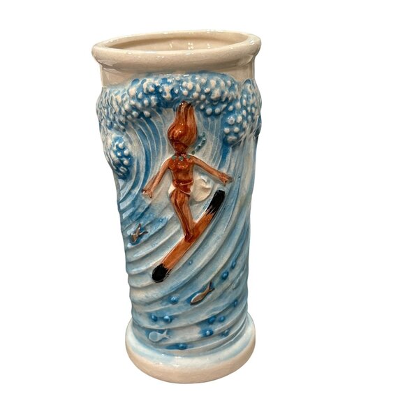 Vintage Ceramic Tiki Mug With Surfer Girl Design - Picture 1 of 4